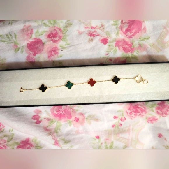 Clover multi-gemstone bracelet in 18K solid gold [6 inch length] - Picture 6 of 16